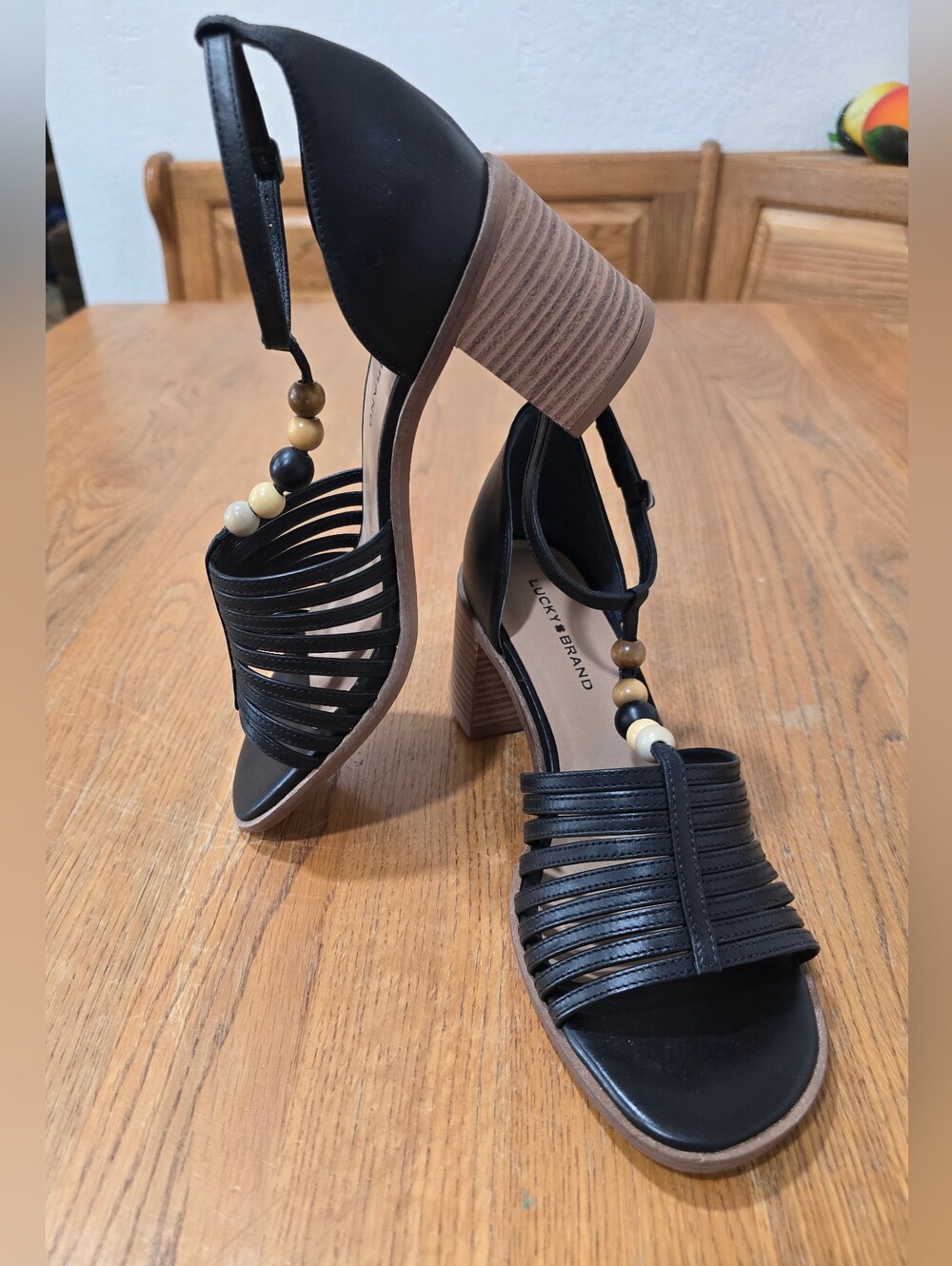 Lucky Brand Black Strappy Block Heel Shoes~Size 6.5 NWOT